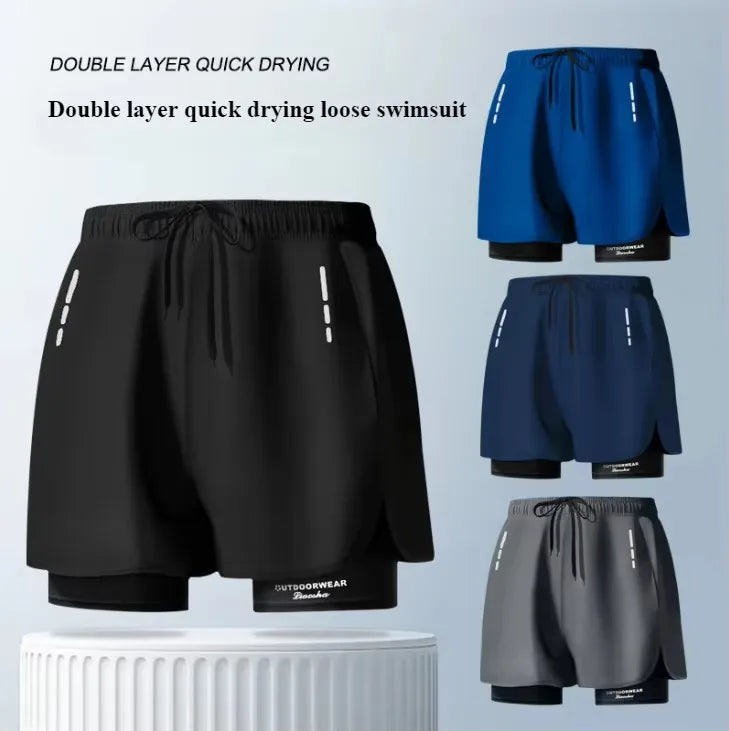 Men's Aloe Pants Athletic Shorts Two-Layer Swim Trunks: Quick-Drying, Stylish & Comfortably Fit for Beach, Pool & Hot Spring
