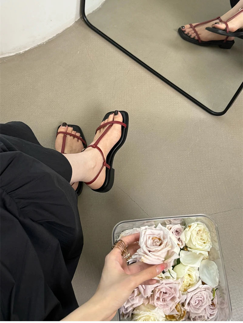 2025 New Gladiator Women Sandals Fashion Clip Toe Flats Ladies Outdoor Beach Vacation Sandal Summer Women's Shoes