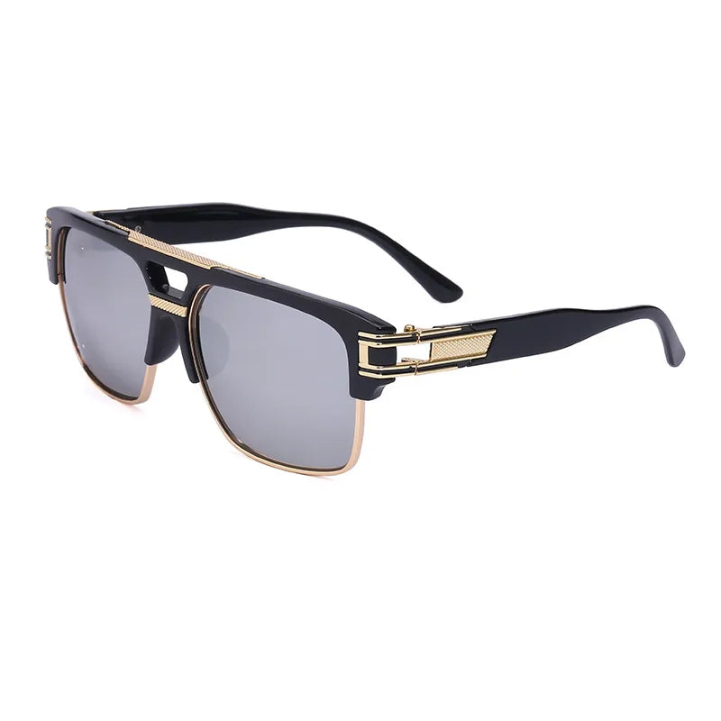 Trendy Luxury Men Sunglasses Square Large Frame Mirror Gradient Clear Lens Metal Shades Anti Blue Light Oculos De Sol UV400
