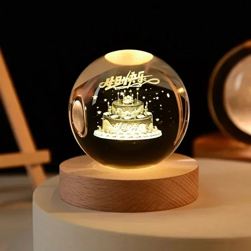3D Crystal ball Crystal Planet Night Light DIY Laser Engraved Solar System Globe Astronomy Birthday Gift Home Desktop Decoration