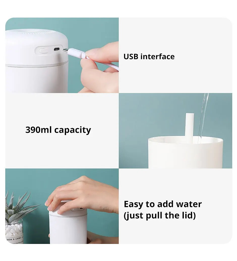 1 PCS Portable 390ml Air Humidifier Aromatherapy Humidificador For Home Car USB Sprayer With LED Color Night Lamp Purifier