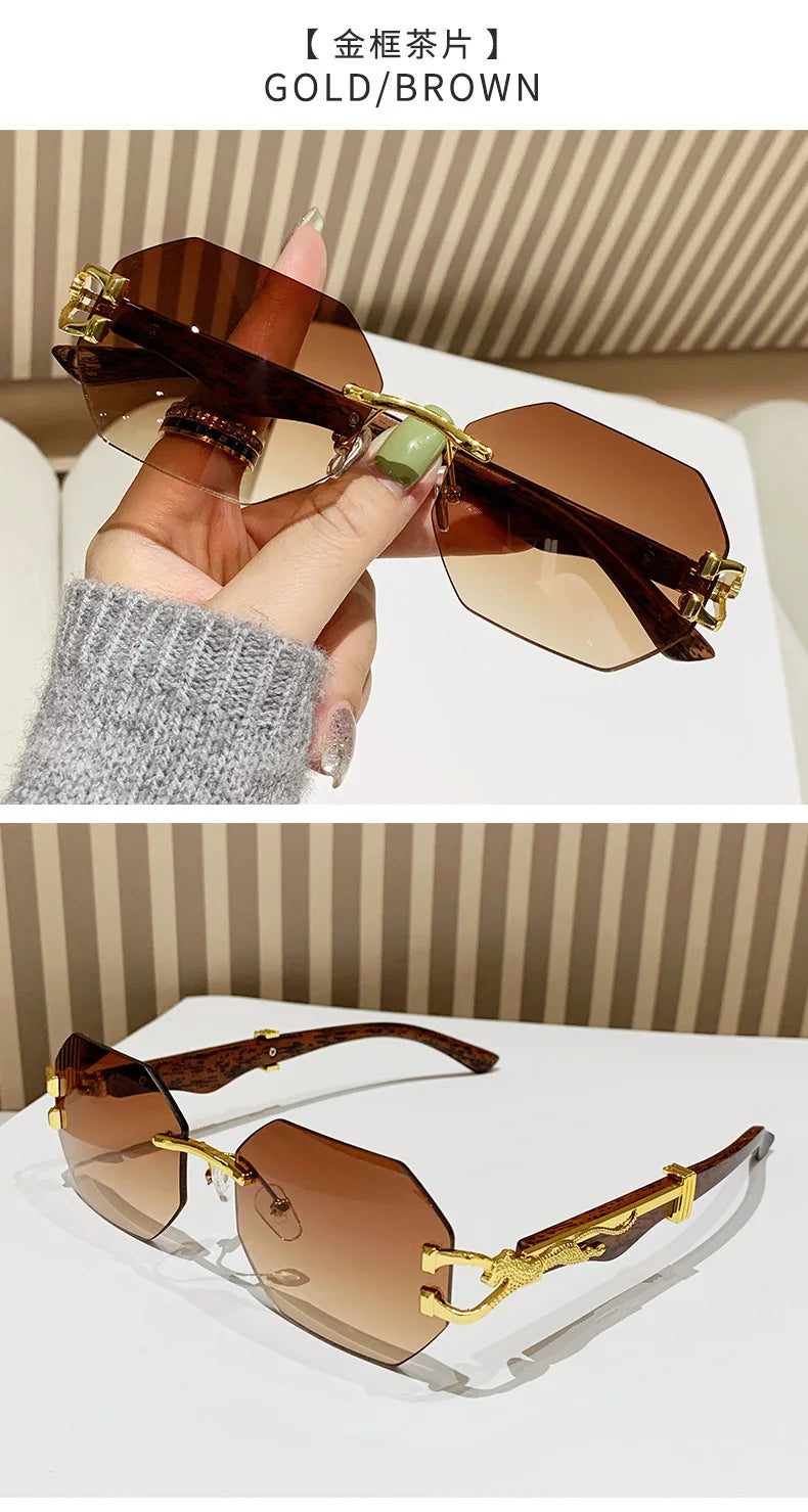 1 Pc Fashionable Trendy Women Men Sunglasses Frameless Rectangular Personalized Sunglasses Gradient Sun Glassesfor Daily Life ﻿