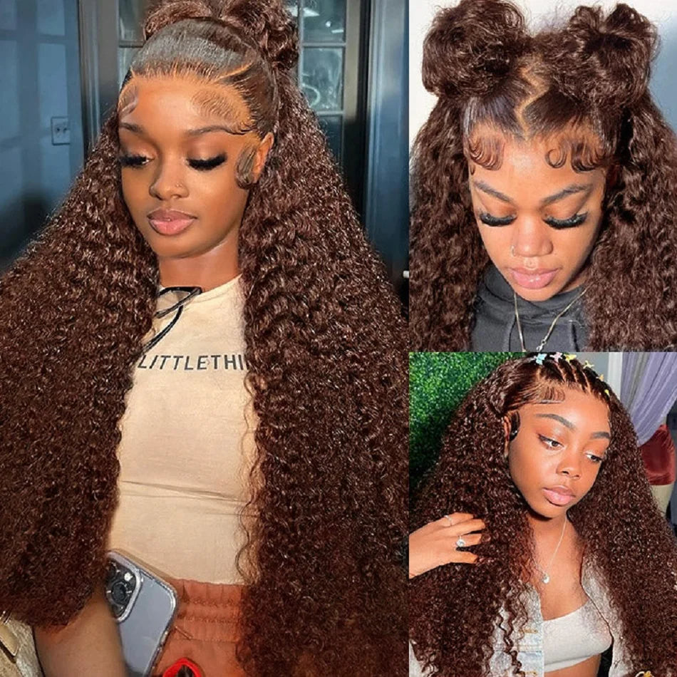 Chocolate Brown Kinky Curly 13x4 Hd Lace Front Wig Human Hair Brown Colored Human Hair Wig Brazilian 13x6 Lace Frontal Curly Wig