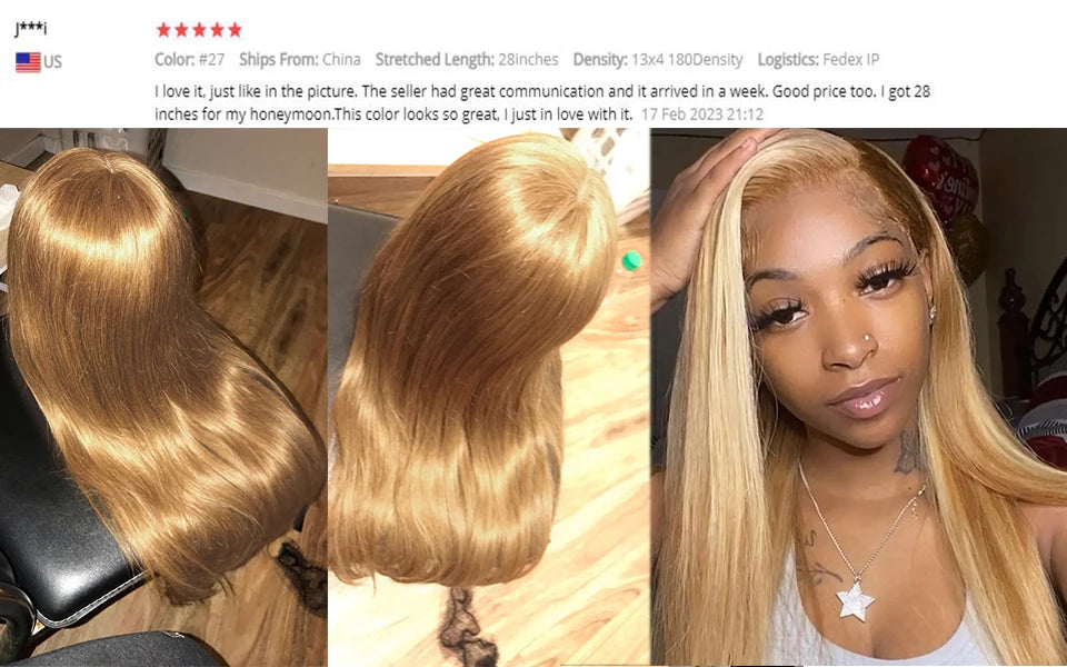 Honey Blonde Colored 13x6 Lace Front Wigs Human Hair Ginger Blonde Straight Lace Front Wigs #27 Colored Transparent Lace Wig
