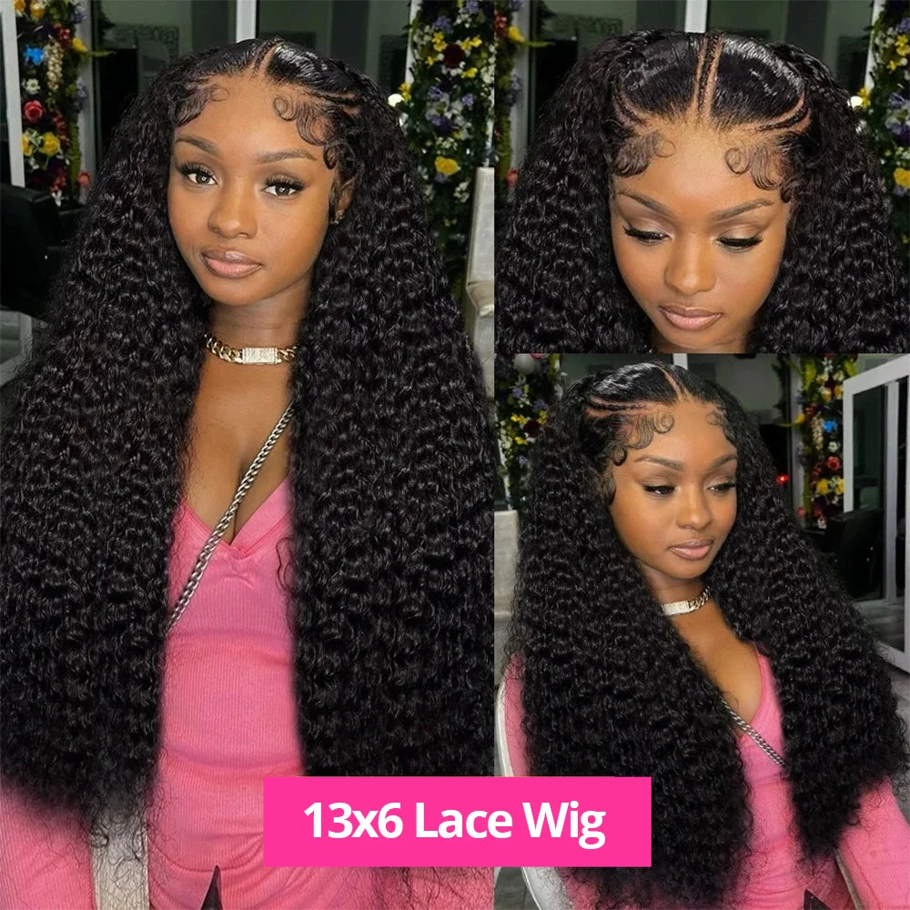 250 Density Curly 13x6 HD Lace Frontal Wigs Human Hair 40 46Inch Brazilian Deep Wave Transparent Lace Front Wig 100% Human Hair