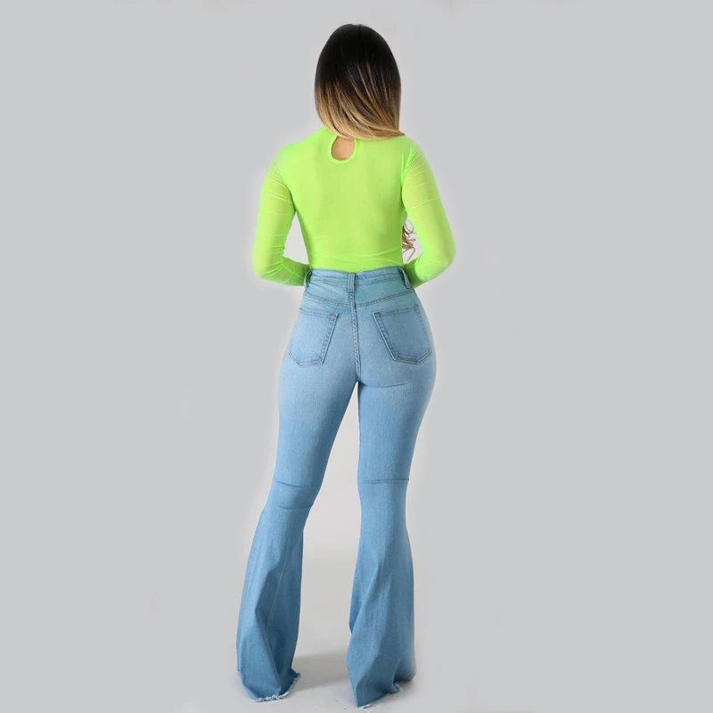 2025 Spring New High Waist Ripped Flared Jeans For Women Fashion Stretch Slim Denim Pants Casual Female Clothing S-3XL Drop Ship