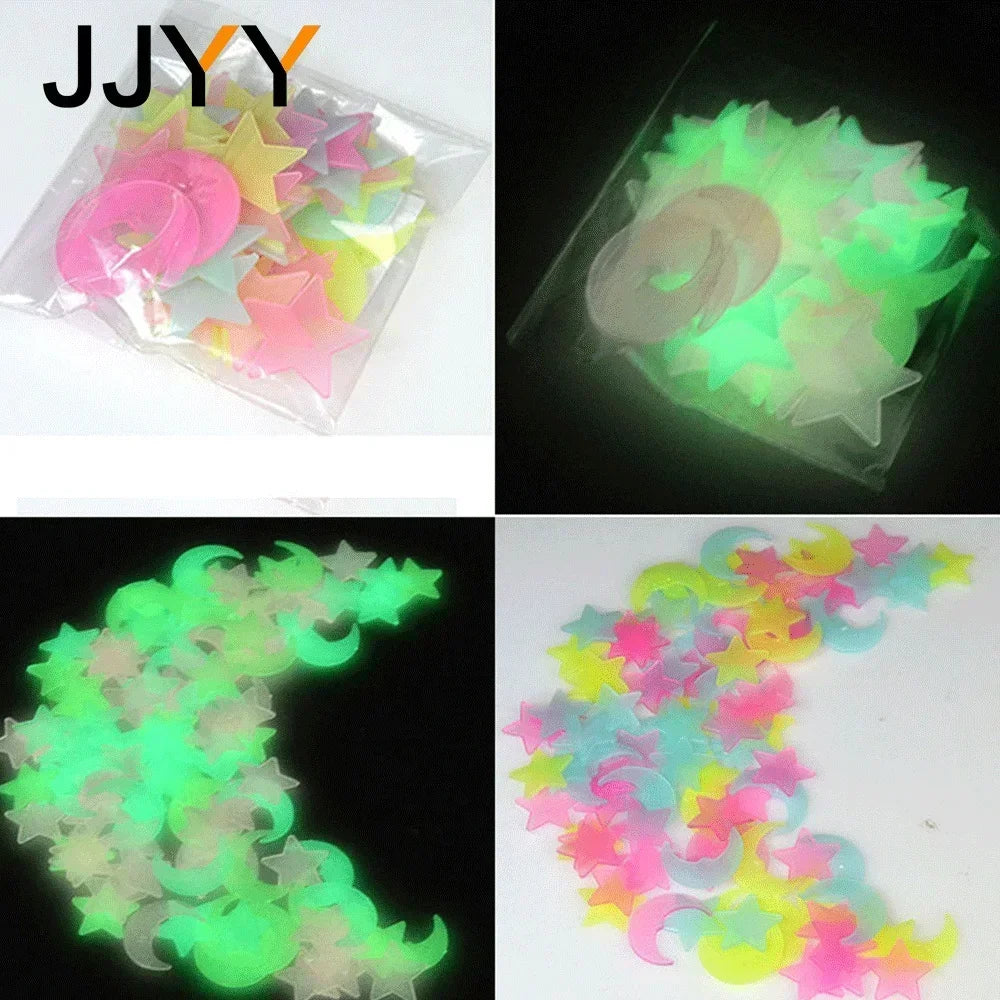 100Pcs Stars and The Moon Luminous Stickers Fluorescent Stickers Dormitory Home Childrens Room Decoration DIY  Wall Stickers