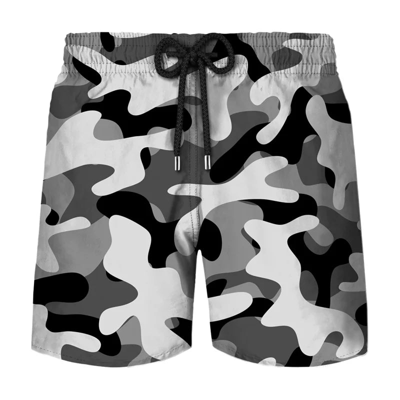 Camouflage Graphic Beach Shorts Men 3D Camo Gothic Skull Printed Swimming Trunks Sohier Army Vetern Military Fashion Short Pants