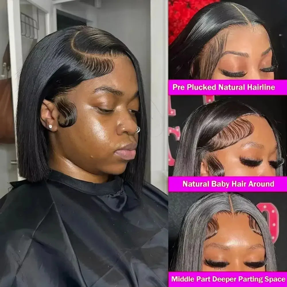 Short Bob Human Hair 13x6 13x4 HD Lace Frontal Wig Natural Color Bone Straight 4x4 Closure Bob Wigs Pre Plucked With Hairline