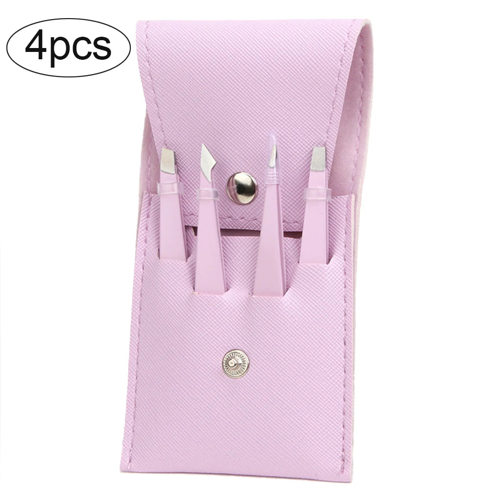 4/6Pcs Eyebrow Hair Removal Tweezers Set Brows Lashes Brows Face Trimming Forceps Scissors With Leather Case Beauty Makeup Tools