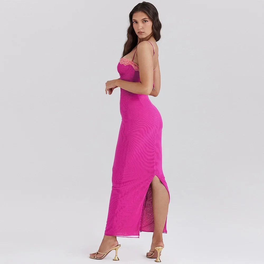 Sexy Long Dress Women's European American Style Summer New Arrival Lace Trimmed Tank Dress Sleeveless For All Occasions