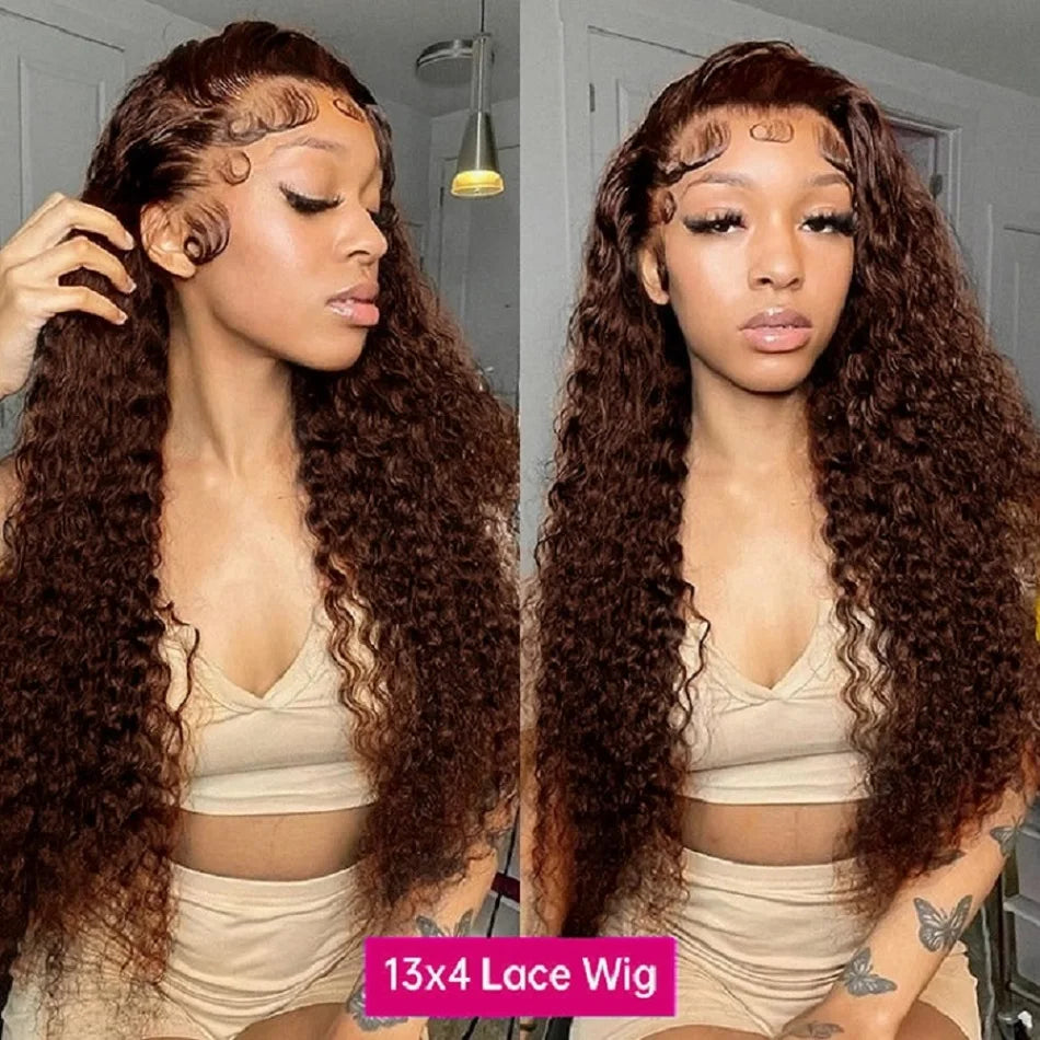 Chocolate Brown Kinky Curly 13x4 Hd Lace Front Wig Human Hair Brown Colored Human Hair Wig Brazilian 13x6 Lace Frontal Curly Wig