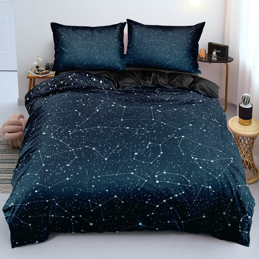 Luxury Galaxy Dark Blue Bedding Set Twin Full Queen King Size Duvet/Quilt Cover Set Shining Stars Starry Sky Comforter Cover