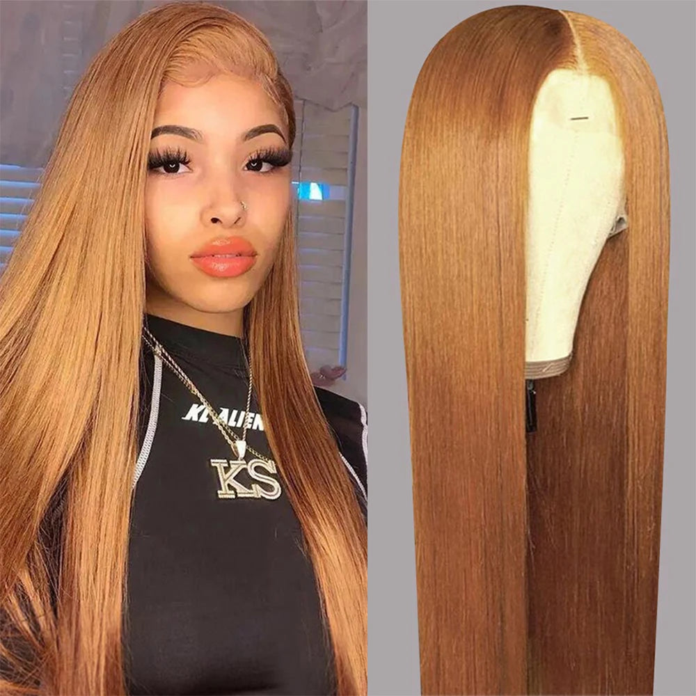 Honey Blonde Colored 13x6 Lace Front Wigs Human Hair Ginger Blonde Straight Lace Front Wigs #27 Colored Transparent Lace Wig