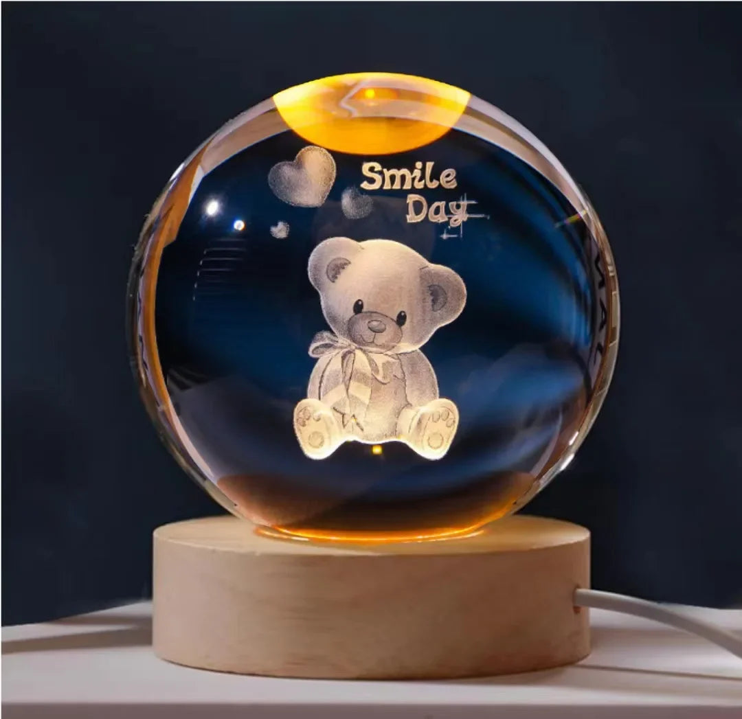 Luminous Crystal Ball LED Night Light Saturn Solar System 3D Moon Table Lamp USB Bedroom Atmosphere Lamp for Birthday Kid Gift