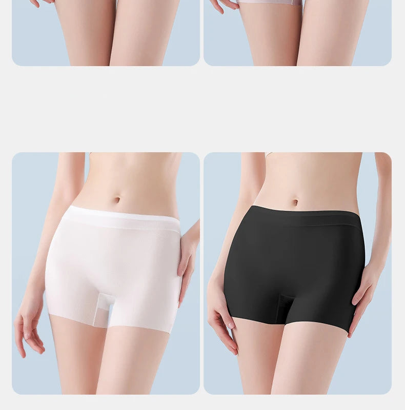 1pcs Summer Ice Silk Ultra-thin Quick-drying Boxer Brief Women Seamless High waist Panties Plus Size Female Safety Underwear