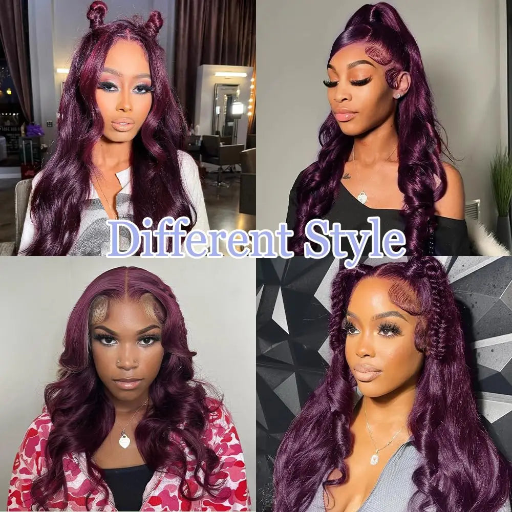 Dark Burgundy Lace Front Wigs Synthetic Body Wave Lace Wigs for Women Deep Purple 13X4 HD Lace Front Wigs T Part Glueless Wig