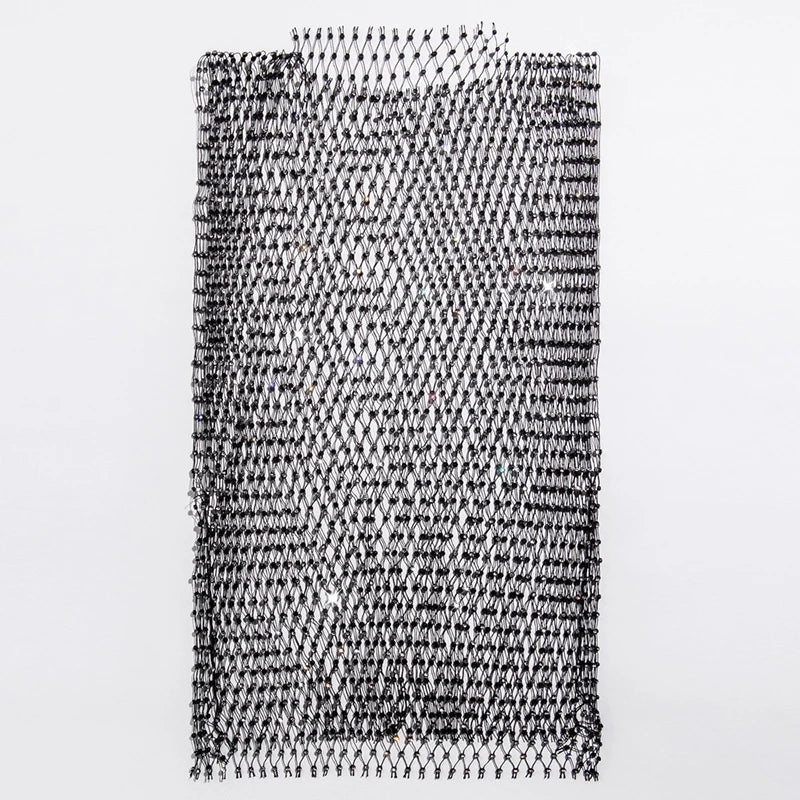 New Sexy Mesh Crop Tops for Women Summer Rhinestones Fashion Party Club See Through Fishnet Tank Hollow Out Backless Top