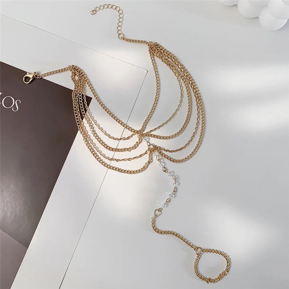 New Beach Barefoot Sandal Jewelry Elegant Bride Sexy Women's Fashion Charm Layer Chain Link Crystal Beads Foot Anklet Bracelet