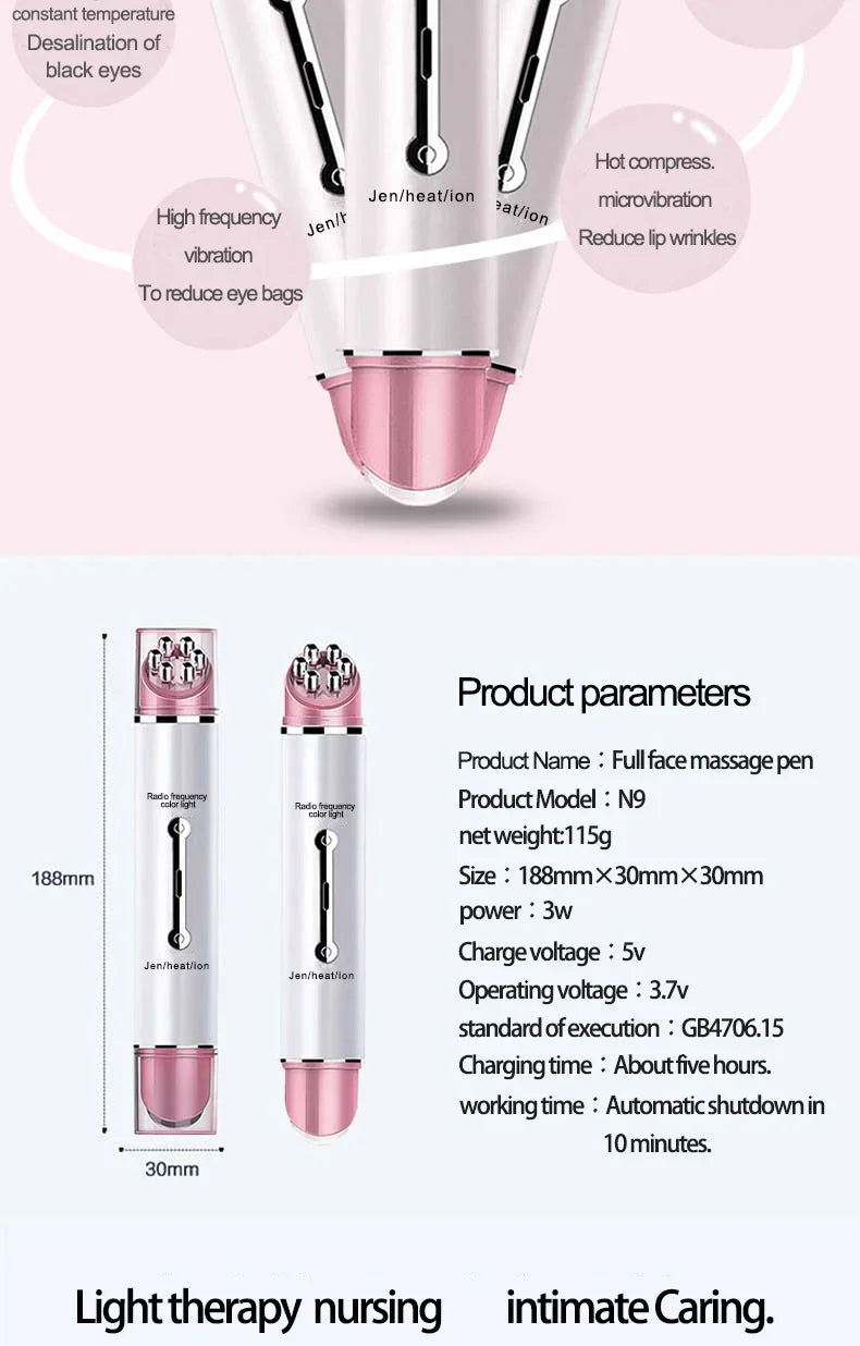 Electric Facial Eye Massager Pen Vibration Double Head EMS Rejuvenation Eye Machine LED Photon Skin Rejuvenation Anti-wrinkle