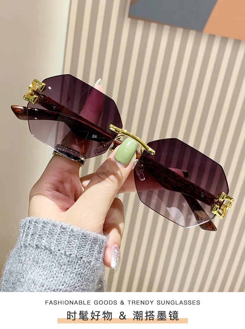 1 Pc Fashionable Trendy Women Men Sunglasses Frameless Rectangular Personalized Sunglasses Gradient Sun Glassesfor Daily Life ﻿
