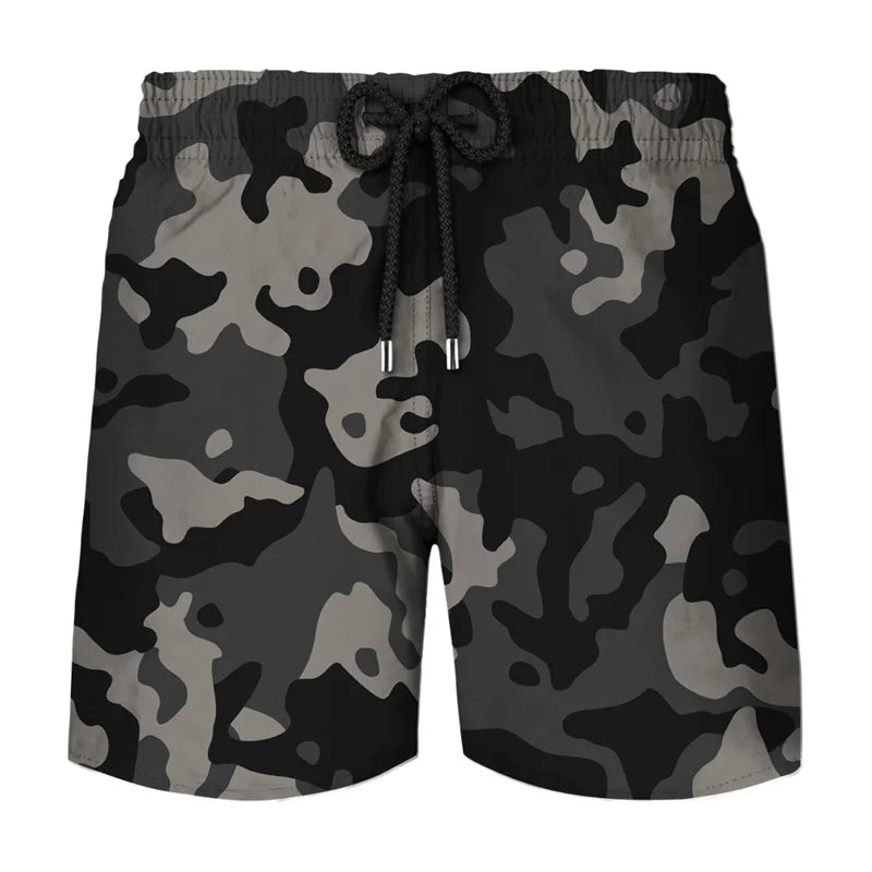 Camouflage Graphic Beach Shorts Men 3D Camo Gothic Skull Printed Swimming Trunks Sohier Army Vetern Military Fashion Short Pants