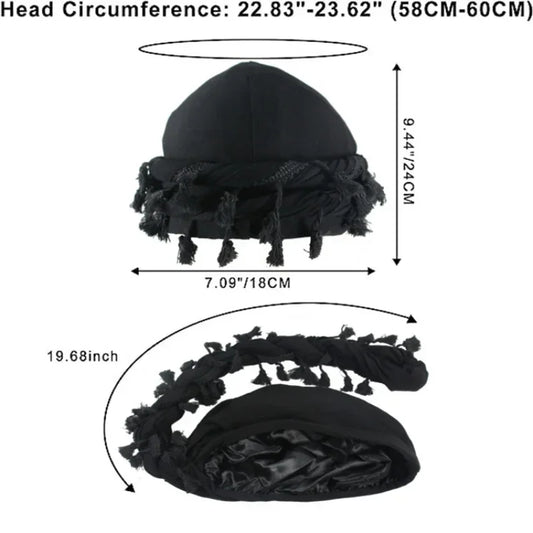 Men Hat Punk Burr Trim Twisted Tail Fringe Cotton Bandana Hat Hop Turban Hats Head Wrap Beanie Cap Solid Color Docker Hat 2024