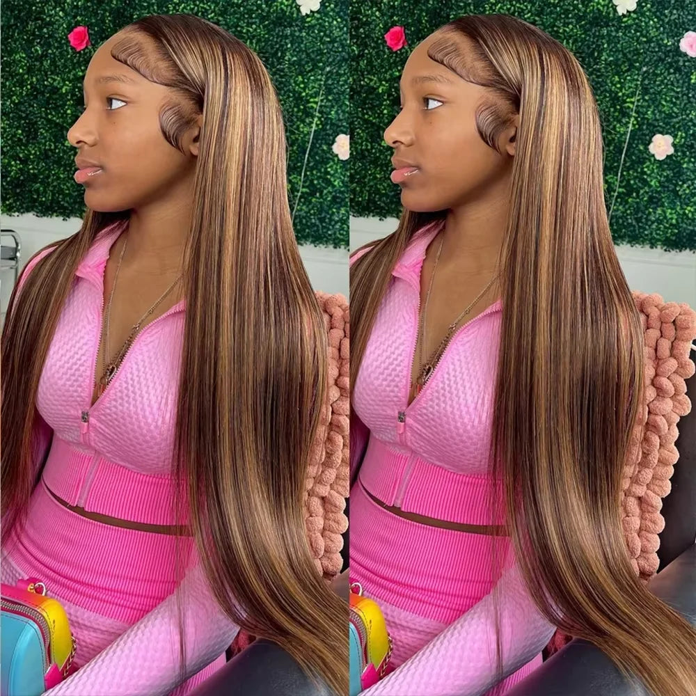 30 32 Inch 4/27 Highlight Straight Wigs Human Hair Lace Frontal Wig HD Lace Wig 13X6 Human Hair 13X4 Lace Front Remy Wig 180%