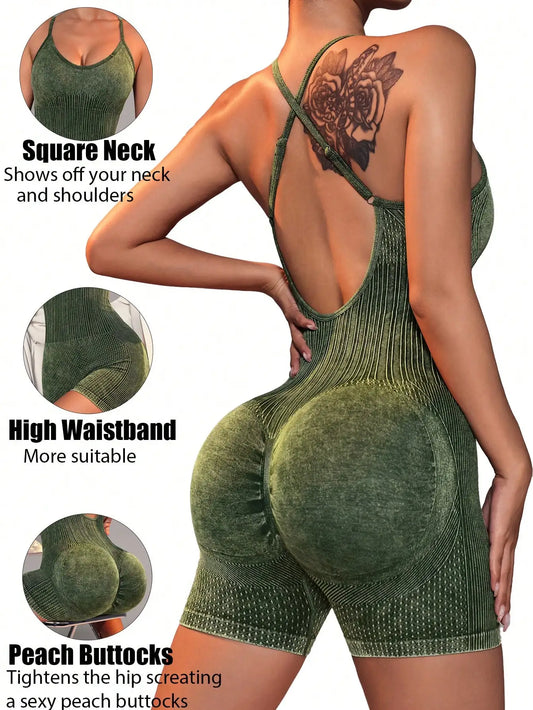 Yoga One-piece Suit,Sexy Fitness Set, Abdomen-tightening And Body-hugging Women's One-piece Shorts In The Gym,Women's Sportswear
