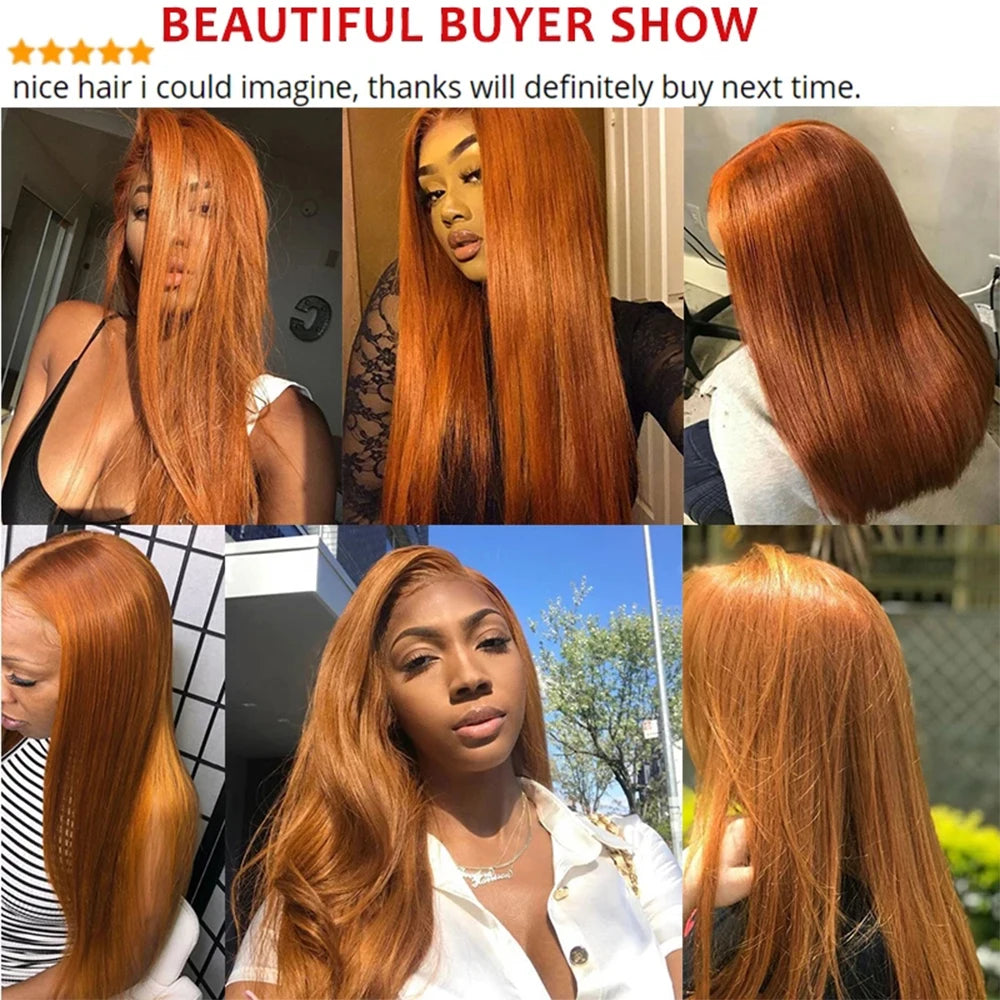 Honey Blonde Colored 13x6 Lace Front Wigs Human Hair Ginger Blonde Straight Lace Front Wigs #27 Colored Transparent Lace Wig