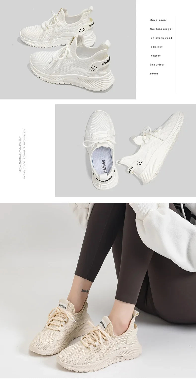 Women Fly Weave Mesh Breathable Sneakers 2023 New Flat Casual All-match White Sport Shoes Female Outdoor Running Shoes