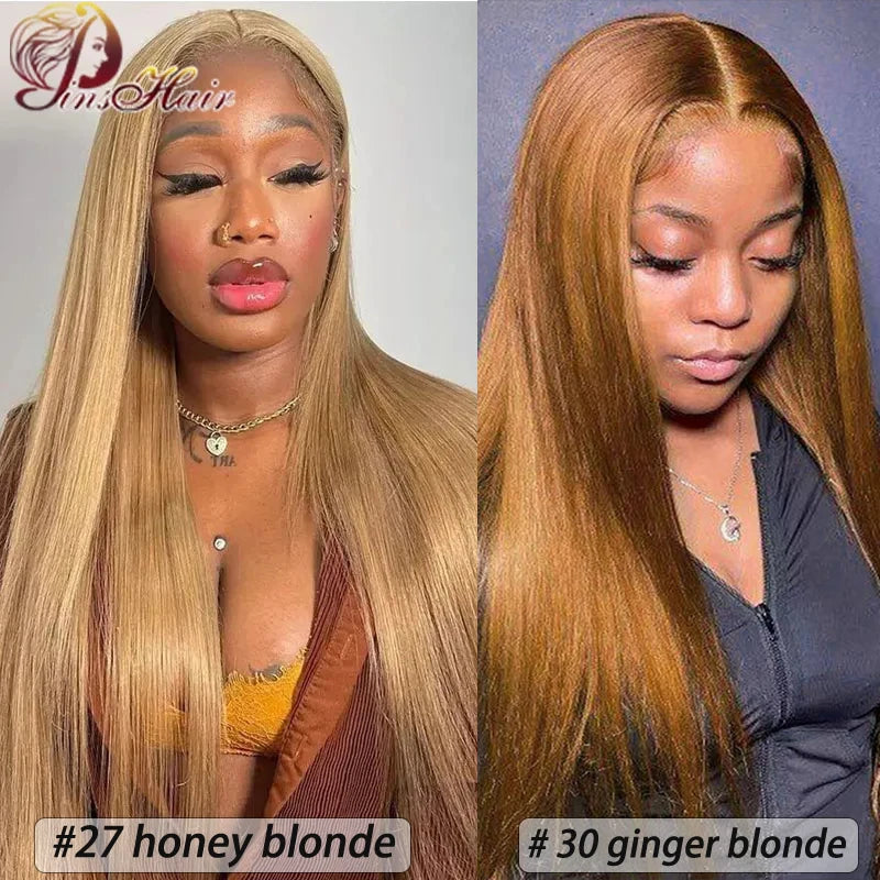 Honey Blonde Colored 13x6 Lace Front Wigs Human Hair Ginger Blonde Straight Lace Front Wigs #27 Colored Transparent Lace Wig