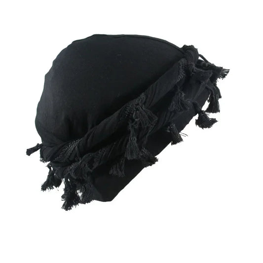 Men Hat Punk Burr Trim Twisted Tail Fringe Cotton Bandana Hat Hop Turban Hats Head Wrap Beanie Cap Solid Color Docker Hat 2024