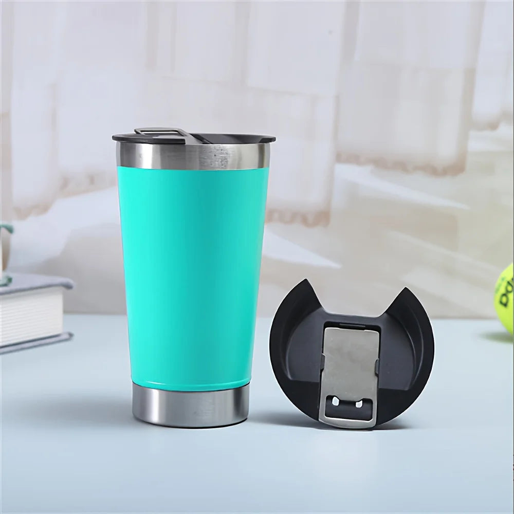 Stylusella Tumbler 16oz/480ml Stainless Steel Beer Mug, Double Wall Vacuum Insulated Tumbler, Cup Lid with Bottle Opener, Keeps