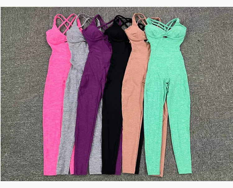 Sexy Cross Backless Scrunch Sport Jumpsuits Monkeys Women Sportswear One Piece Gym Yoga Workout Clothing Female Fitness Overalls