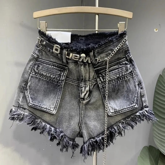 American New Vintage Washing Makes Old Niche Design With Raw Edge Jeans Female Summer High Waist And Slim Hot Pants Short Pants