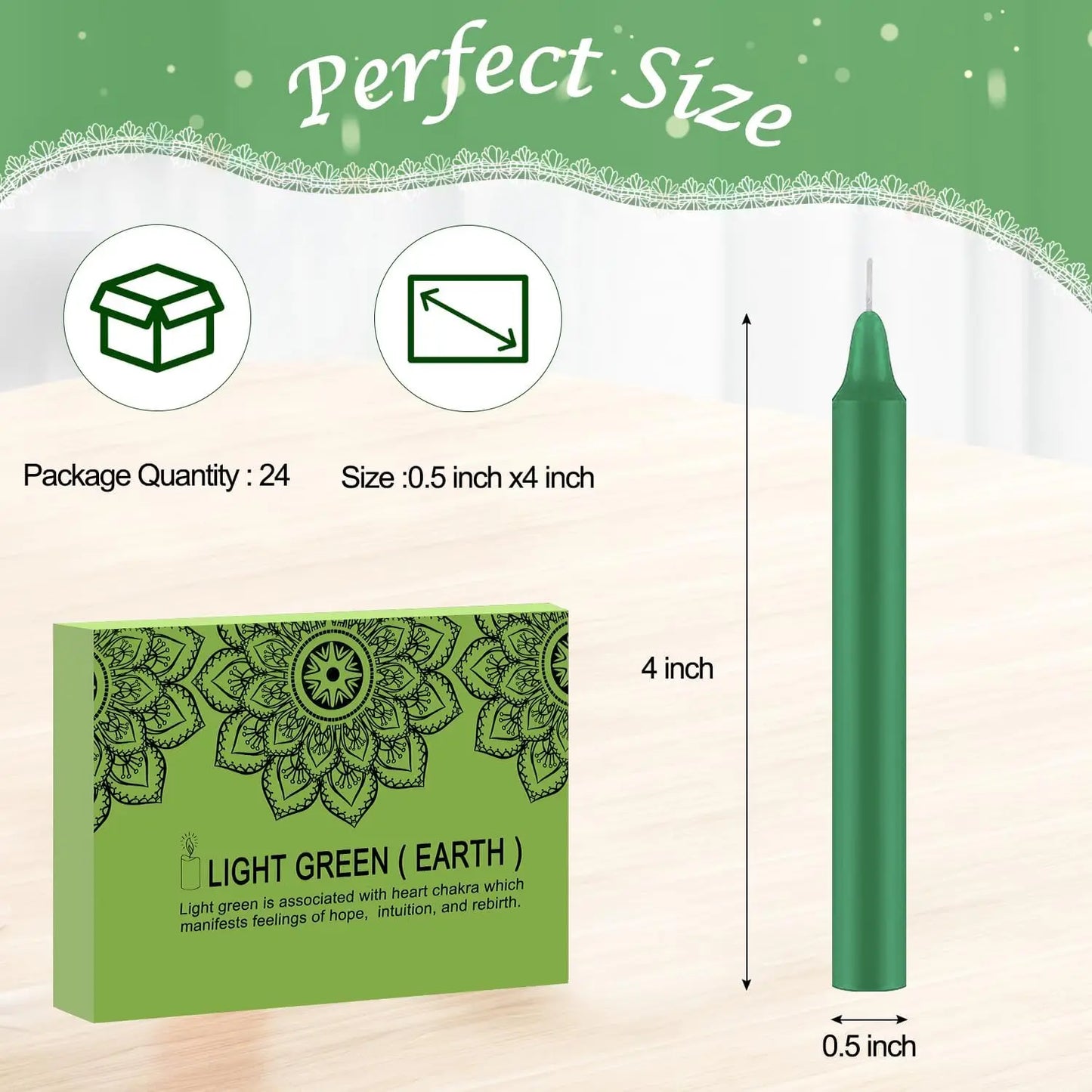 24 Pieces of 4英寸 Green Wax, Drip-Free, Smoke-Free, Fragrance-Free, Home Dinner Candles, Hand-Pulled, High-Quality, Suitable for Church, Family, Wedding, Party, Seasonal Celebrations, Emergency Situations and Home Decorati