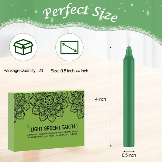 24 Pieces of 4英寸 Green Wax, Drip-Free, Smoke-Free, Fragrance-Free, Home Dinner Candles, Hand-Pulled, High-Quality, Suitable for Church, Family, Wedding, Party, Seasonal Celebrations, Emergency Situations and Home Decorati