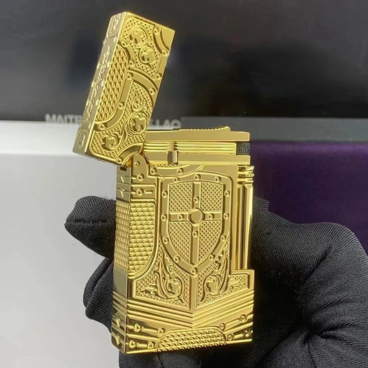 Best Brand Vintage Shield Knight Collectible Gas Metal Lighter Engraving Pattern L2 Perfect Father's Day Gift for Cigarette Man