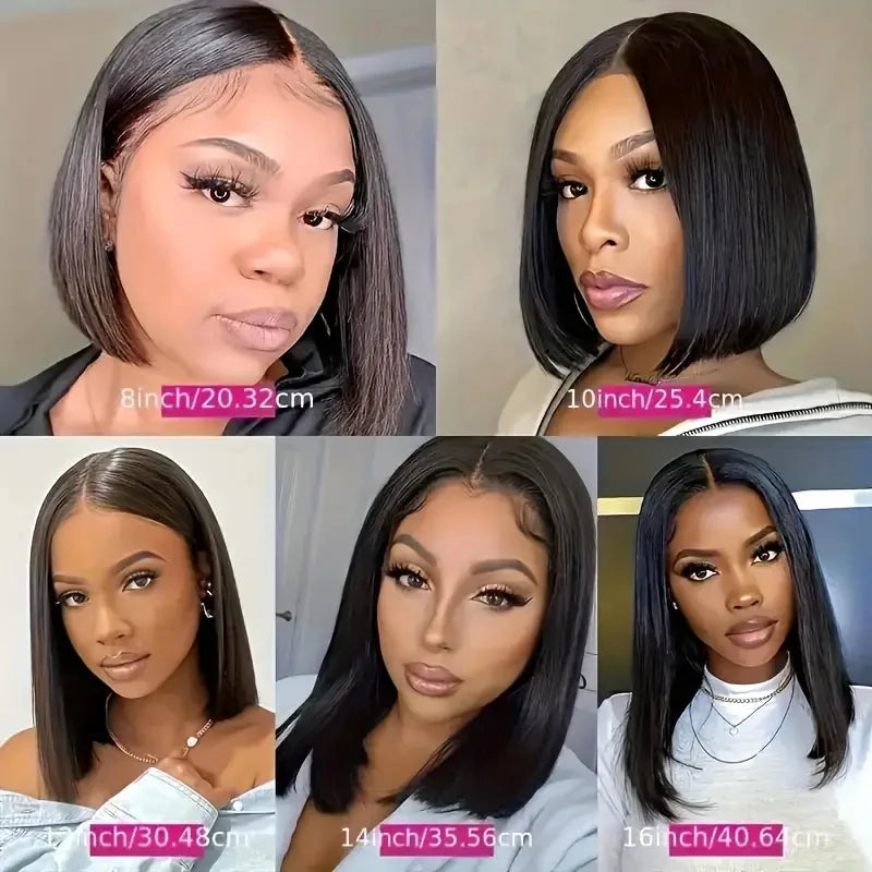 Bob Wigs Black Short Straight 180% Density  Bob Wig 4x4 Lace Wig 100% Remy Human Hair For Women Human Hair