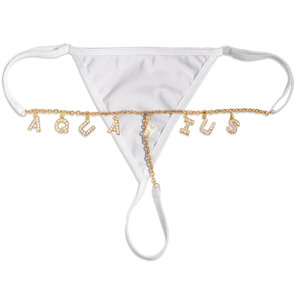 Colorful Customized Thong A-Z Letter Name Waist Body Chain For Women Sexy Underwear Bikini Panties DIY Body Jewelry Dropshipping