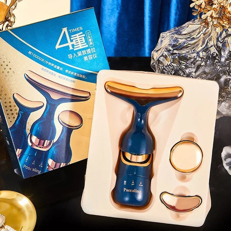 3 in 1 Face Massager Neck Facial Eye Massage Introducer Microcurrent Skin Rejuvenation Anti Aging Beauty Device Wholesale