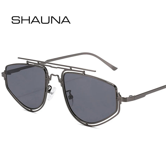 SHAUNA Retro Double Bridges Cat Eye Metal Frame Men Sunglasses Fashion Gradient Mirror Shades UV400 Women Outdoor Sun Glasses
