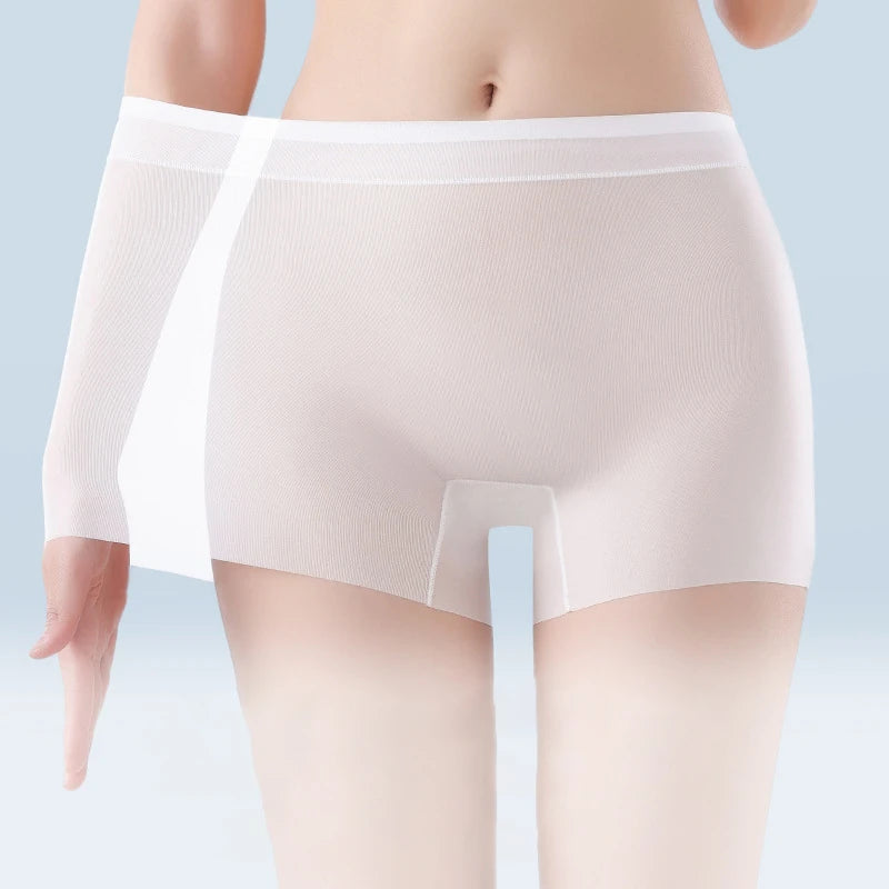1pcs Summer Ice Silk Ultra-thin Quick-drying Boxer Brief Women Seamless High waist Panties Plus Size Female Safety Underwear