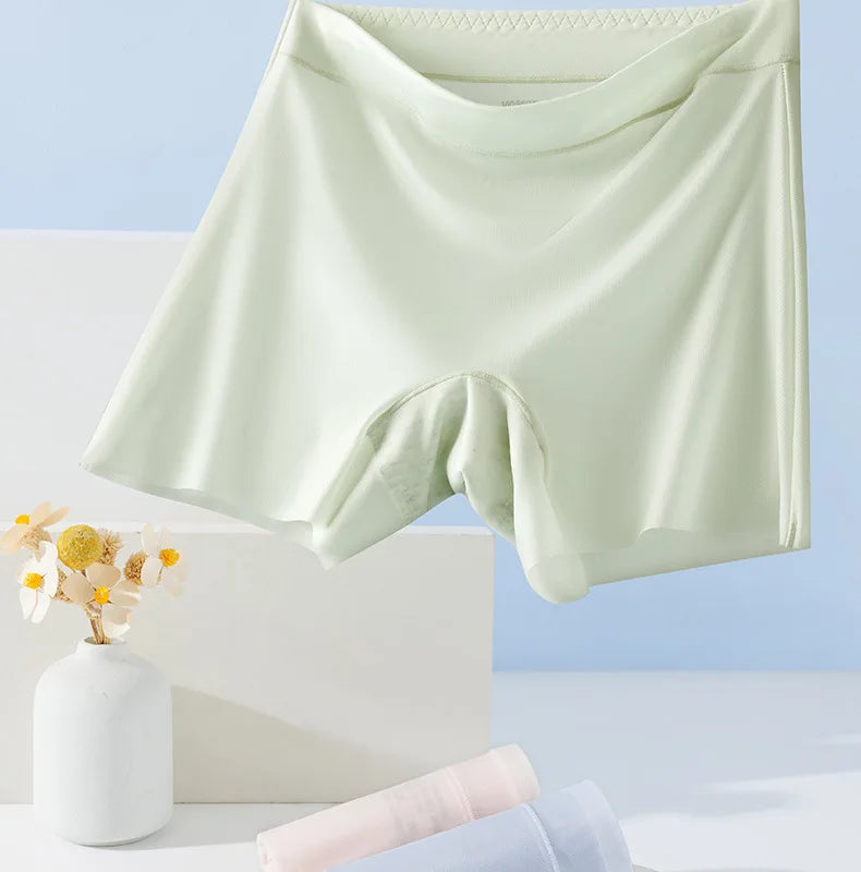 1pcs Summer Ice Silk Ultra-thin Quick-drying Boxer Brief Women Seamless High waist Panties Plus Size Female Safety Underwear