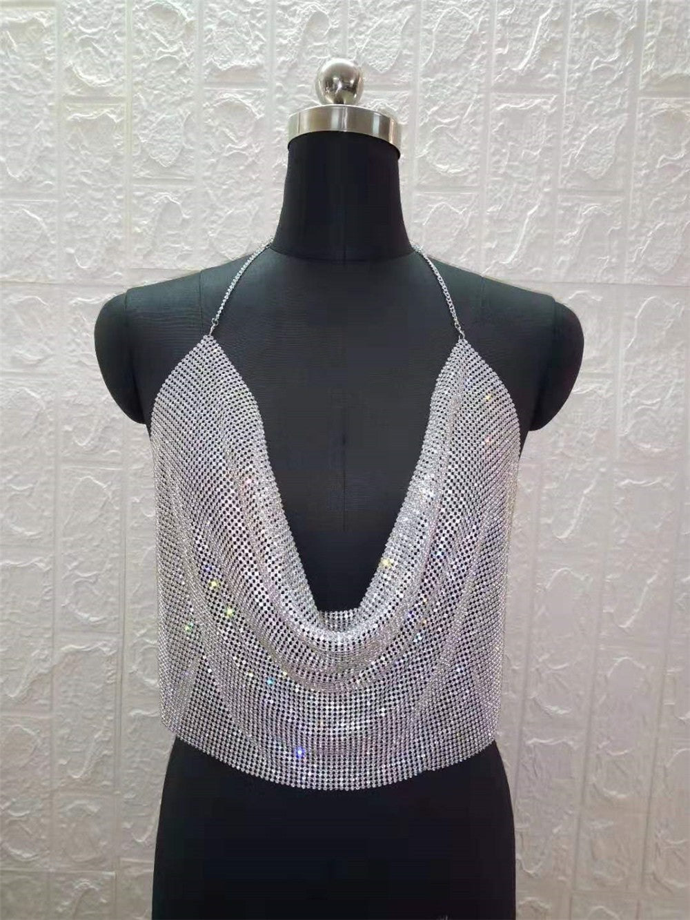 ClubWear Camis for Female Streetwear Y2k Women's Crop Top Sling Metal Sequins Backless Blouse Cushion Belt Adjustable Halter Top