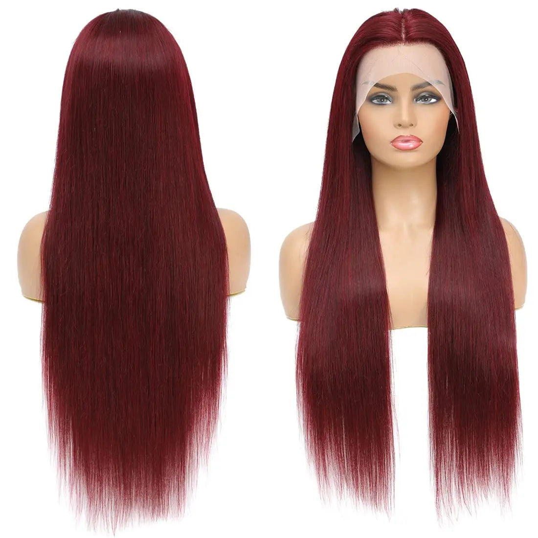 99j Burgundy Lace Front Wigs Human Hair 180% Density 13x4 Straight Lace Front Wigs Pre Plucked Wine Red Lace Front Wigs