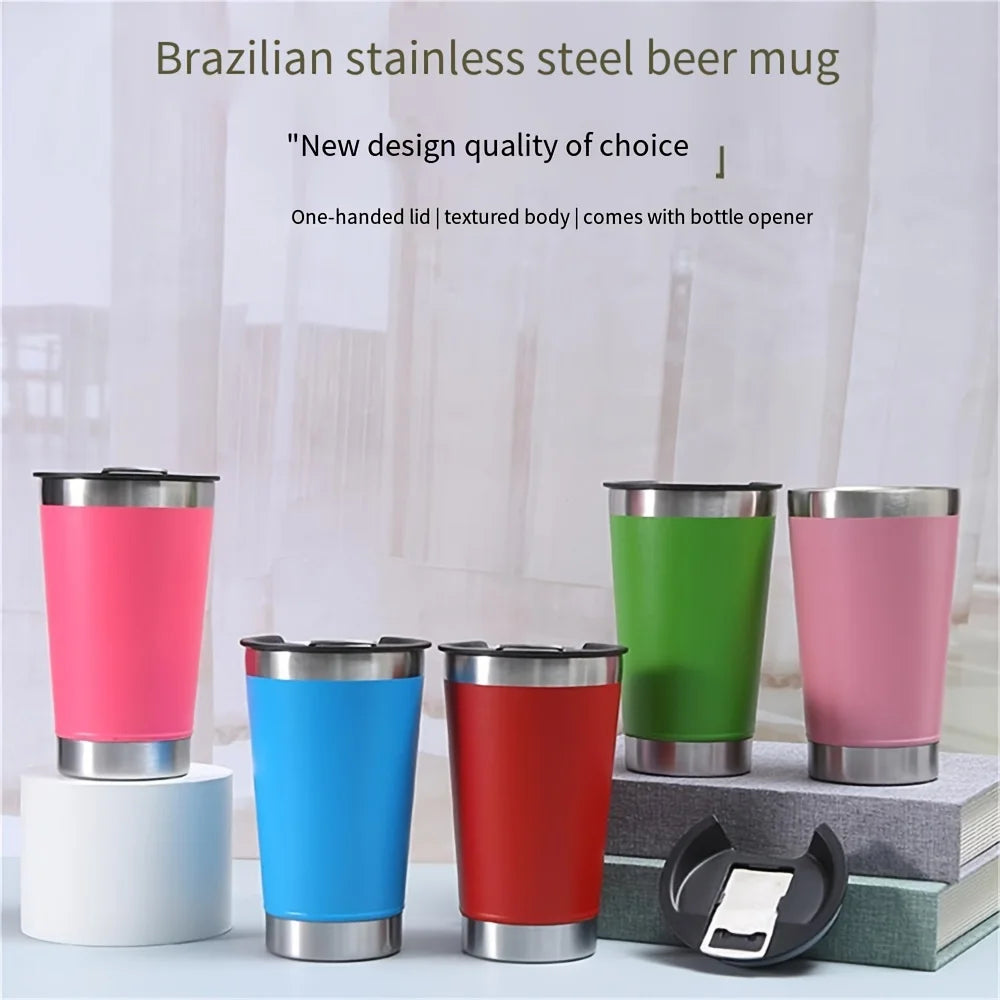 Stylusella Tumbler 16oz/480ml Stainless Steel Beer Mug, Double Wall Vacuum Insulated Tumbler, Cup Lid with Bottle Opener, Keeps