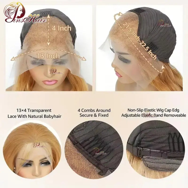 Honey Blonde Colored 13x6 Lace Front Wigs Human Hair Ginger Blonde Straight Lace Front Wigs #27 Colored Transparent Lace Wig
