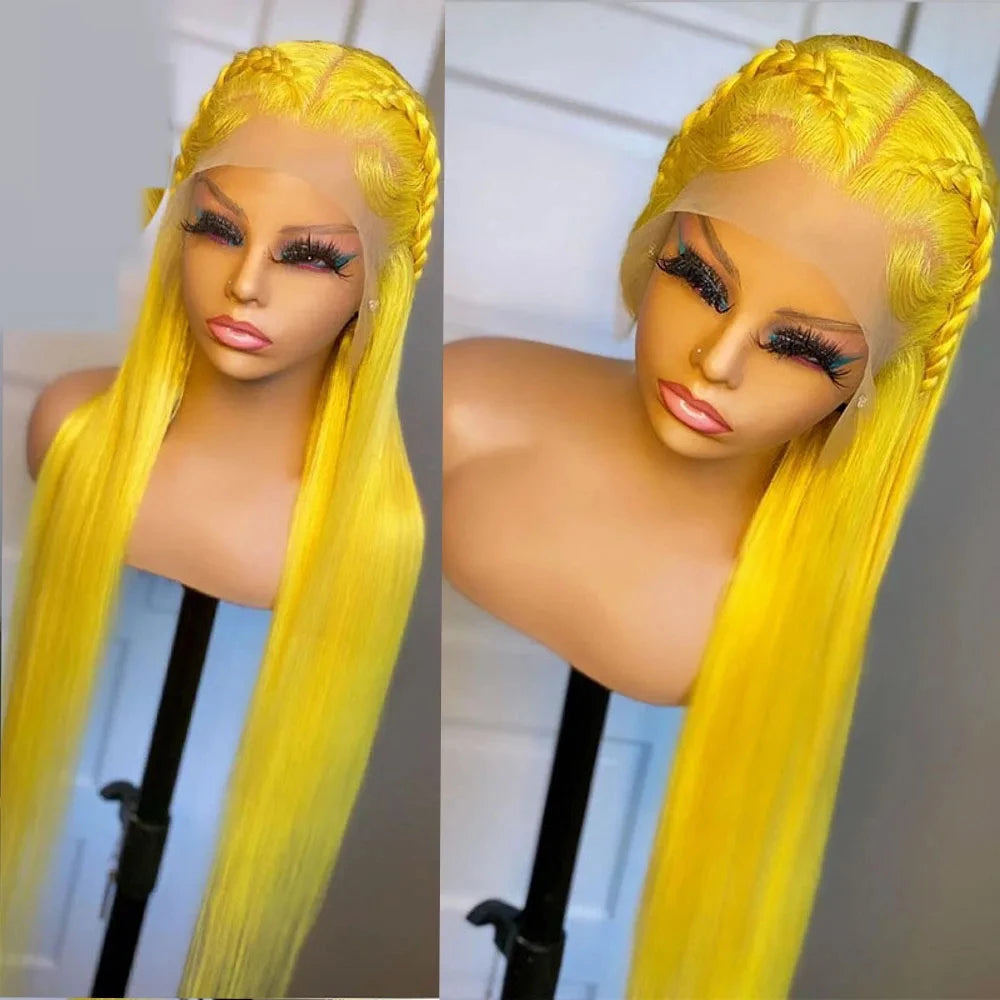 250Density 32inch lace front wig 13x4 Yellow colored human hair wig Brazilian PrePlucked Hair straight human hair wigs For Women
